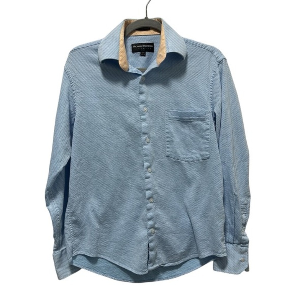 Michael Brandon Button Down Shirt Mens Small Blue Textured Long Sleeve Cotton‎